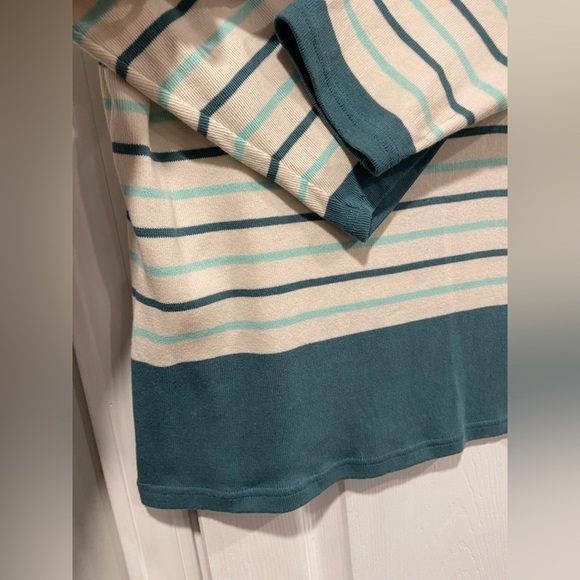 L.L. Bean Size LP Aquamarine Teal Stripe 3/4 Sleeve Knit Heritage Mariner Shirt - Picture 5 of 11